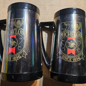 Vtg Thermo Serv Black Michelob Beer USA Insulated Mug Plastic 16oz‎ Lot Of 2